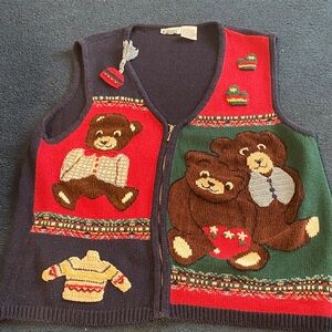 Capacity 1X Boho Bear Knit Vest – Cute Festive Layering Top